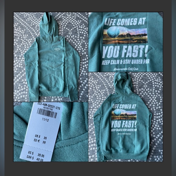 Abercrombie Golf Club Hoodie sweatshirt NEW Boys Medium Large 11 12 white green - Picture 2 of 14